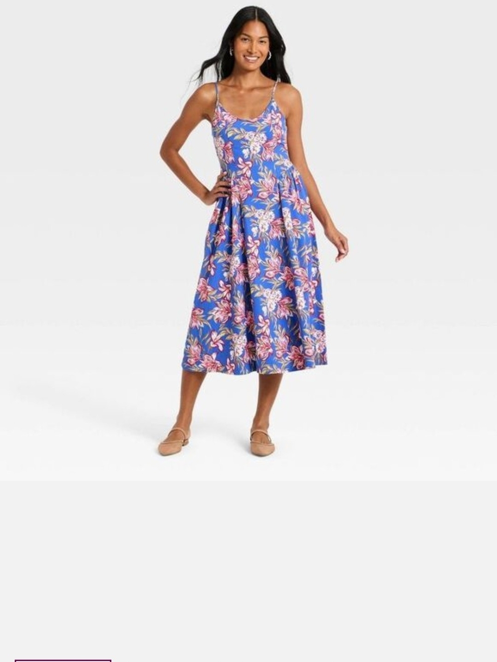 a new day Blue Floral Spaghetti-Strap Midi Dress with Pink Accents